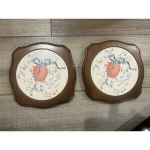 Vintage Marmalade by International 2 Ceramic Trivets Wall plaques Geese Ribbons